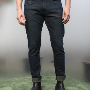 Rare Rabbit Men's Genevo Dusky Blue Mid-Rise Dark Wash Regular Fit Jeans