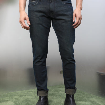 Rare Rabbit Men's Genevo Dusky Blue Mid-Rise Dark Wash Regular Fit Jeans