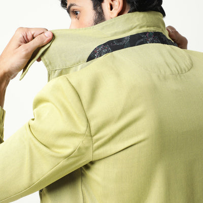 Rare Rabbit Men'S Bric Yellow Jacket Polyester Viscose Fabric Collared Neck Full Sleeves Zipper Closure Slim Fit