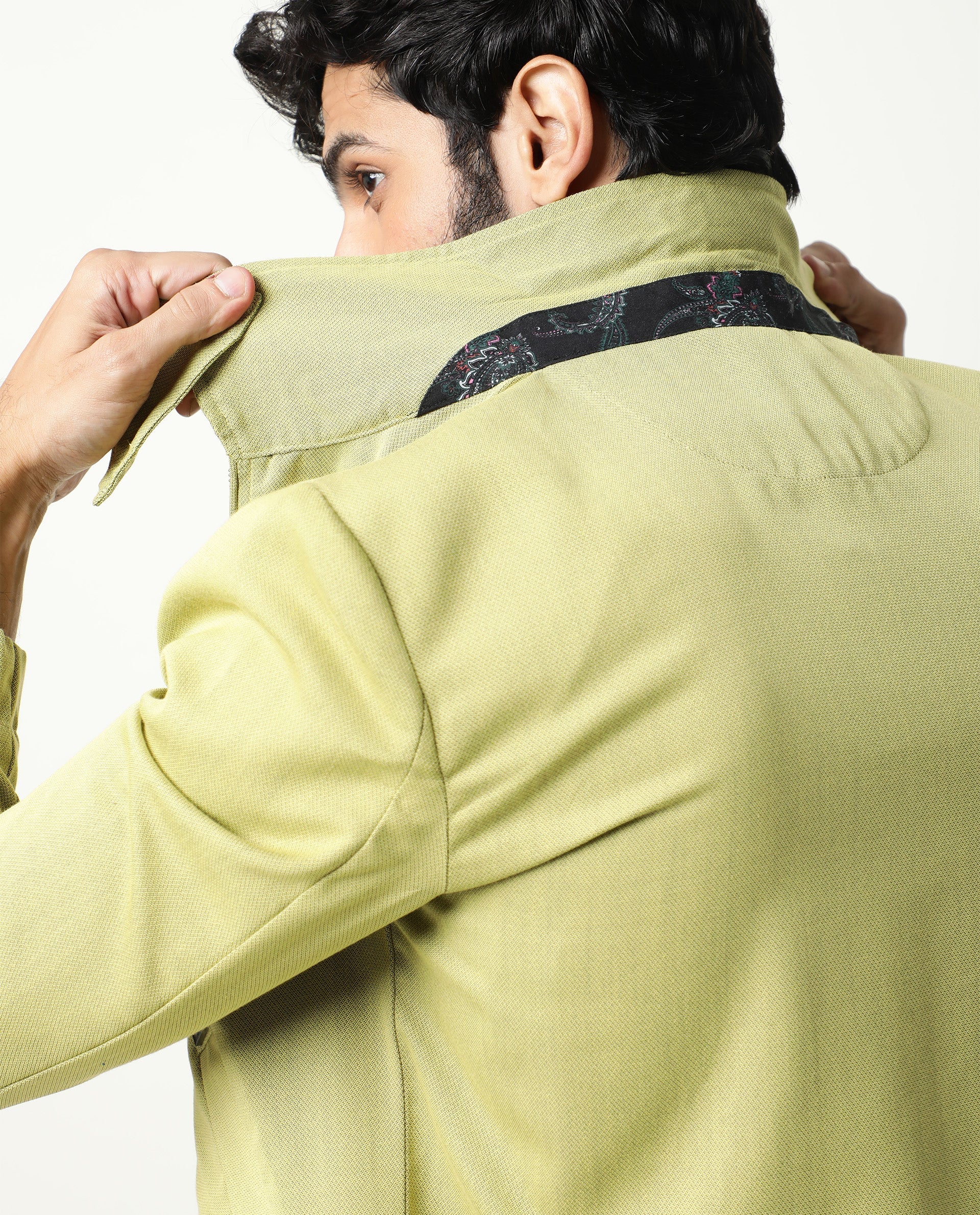 Rare Rabbit Men'S Bric Yellow Jacket Polyester Viscose Fabric Collared Neck Full Sleeves Zipper Closure Slim Fit