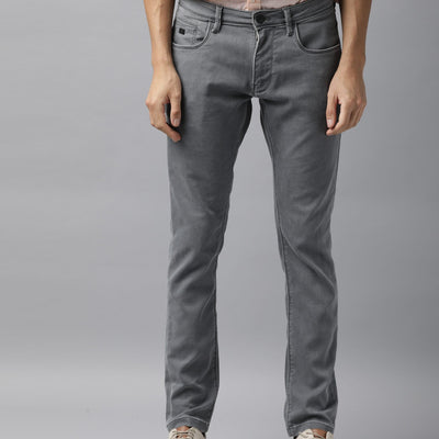 Rare Rabbit Men's Quad Light Grey Mid-Rise Garment Dyed Regular Fit Jeans