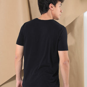 RARE RABBIT MEN'S DOTTER BLACK T-SHIRT COTTON FABRIC CREW NECK HALF SLEEVES SLIM FIT