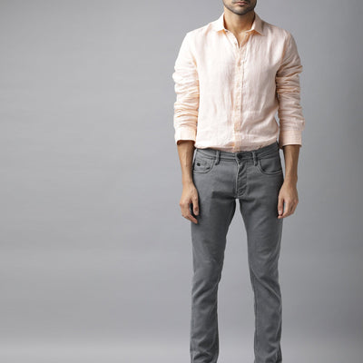 Rare Rabbit Men's Quad Light Grey Mid-Rise Garment Dyed Regular Fit Jeans