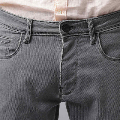 Rare Rabbit Men's Quad Light Grey Mid-Rise Garment Dyed Regular Fit Jeans