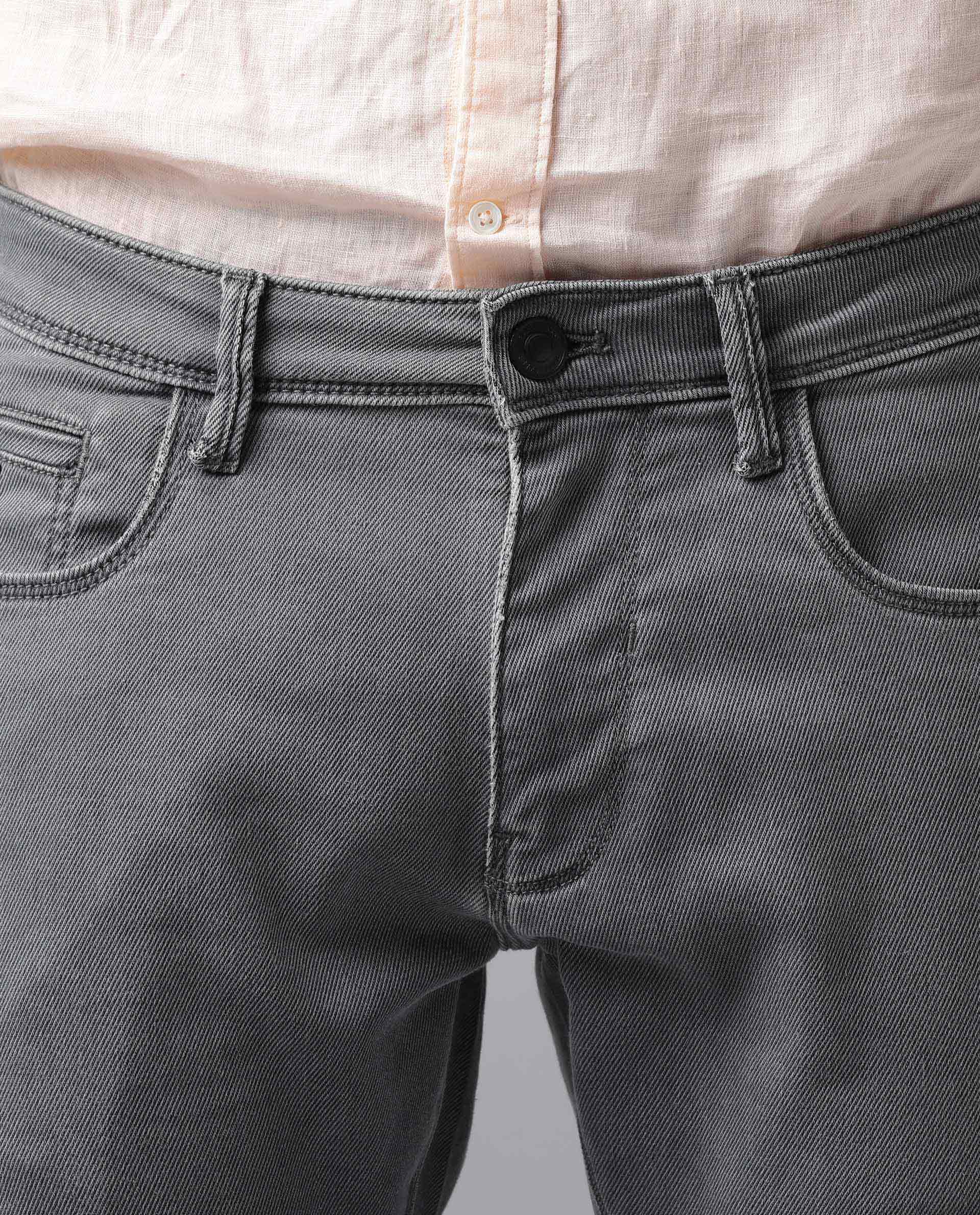 Rare Rabbit Men's Quad Light Grey Mid-Rise Garment Dyed Regular Fit Jeans