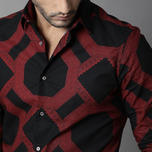 Rare Rabbit Men'S Eddard Black Shirt Cotton Fabric Collared Neck Full Sleeves Button Closure