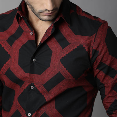 Rare Rabbit Men'S Eddard Black Shirt Cotton Fabric Collared Neck Full Sleeves Button Closure