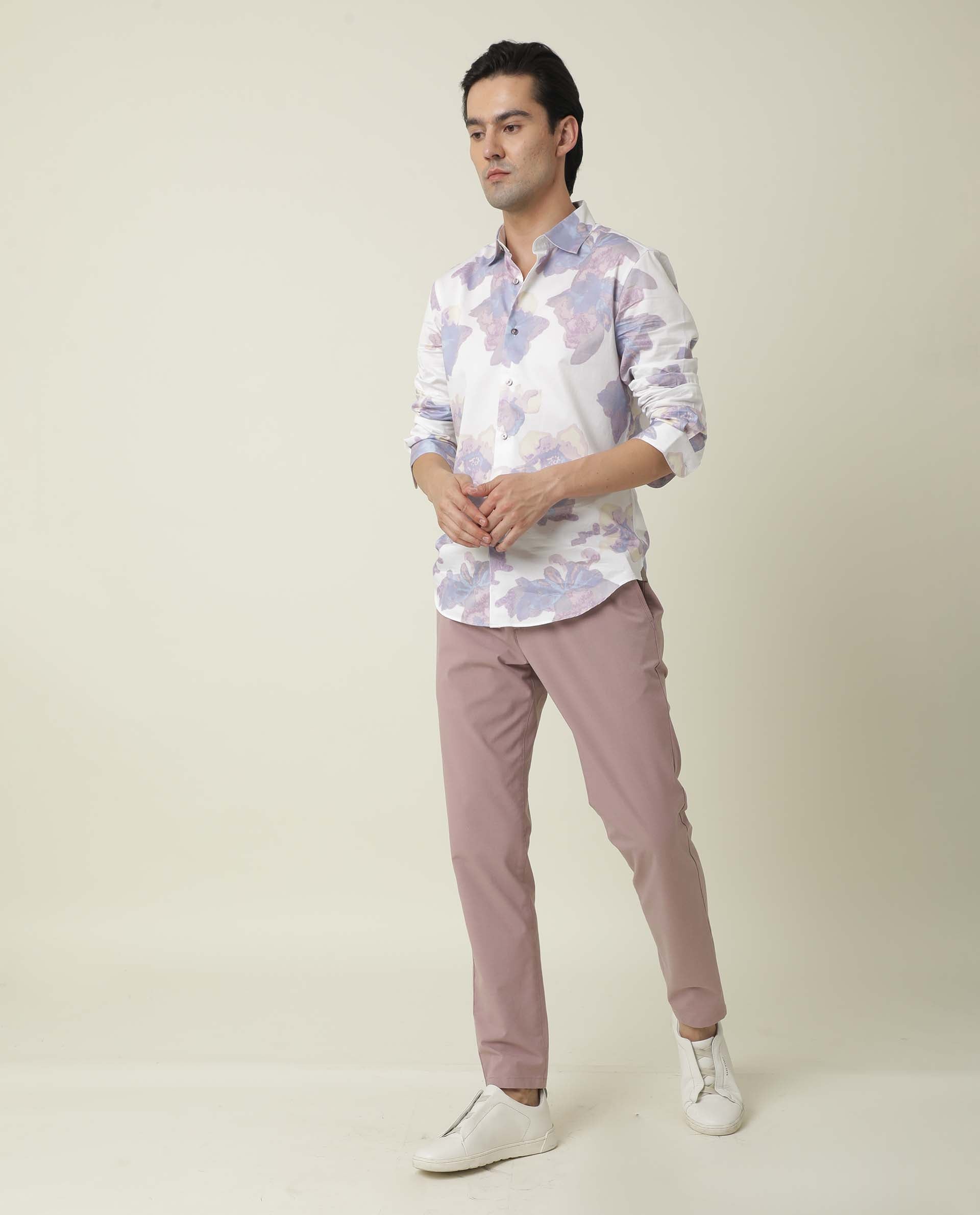 Rare Rabbit Men's Driver Pink Polyester Viscose Fabric Button & Zip Closure Slim Fit Trouser