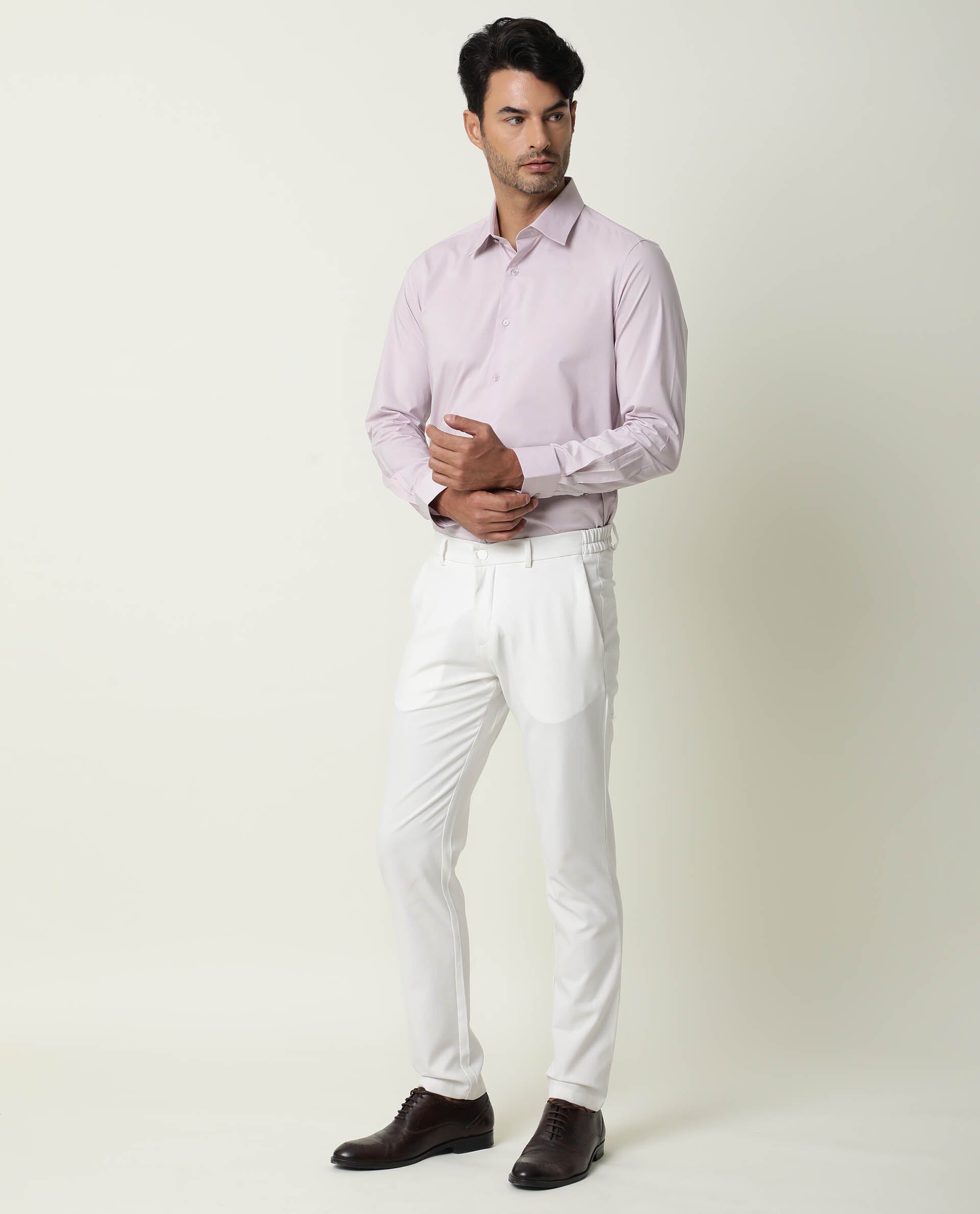 RARE RABBIT MEN'S NEUTRO LS PASTEL PURPLE SHIRT COTTON POLYESTER FABRIC COLLARED NECK FULL SLEEVES BUTTON CLOSURE SLIM FIT