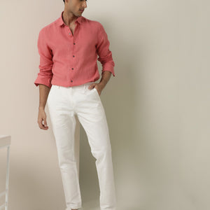 Rare Rabbit Men's Jeck White Mid-Rise Regular Fit Premium Jacquard Trouser