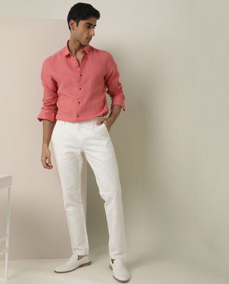 Rare Rabbit Men's Jeck White Mid-Rise Regular Fit Premium Jacquard Trouser