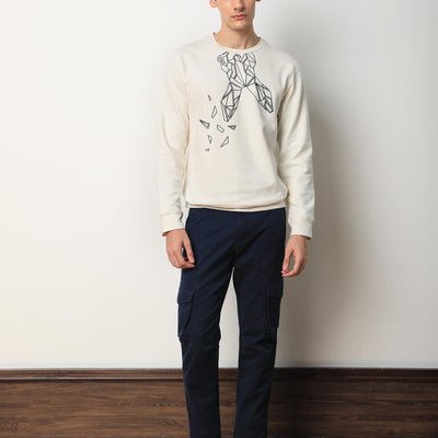 Rare Rabbit Mens Oakk Off White Full Sleeves Crew Neck Graphic Logo Print Sweatshirt