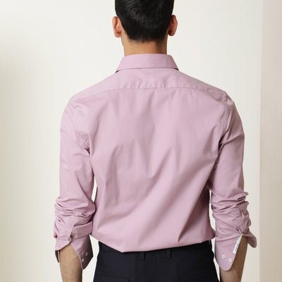 Rare Rabbit Men's Neutons Pink Cotton Lycra Fabric Full Sleeves Solid Shirt