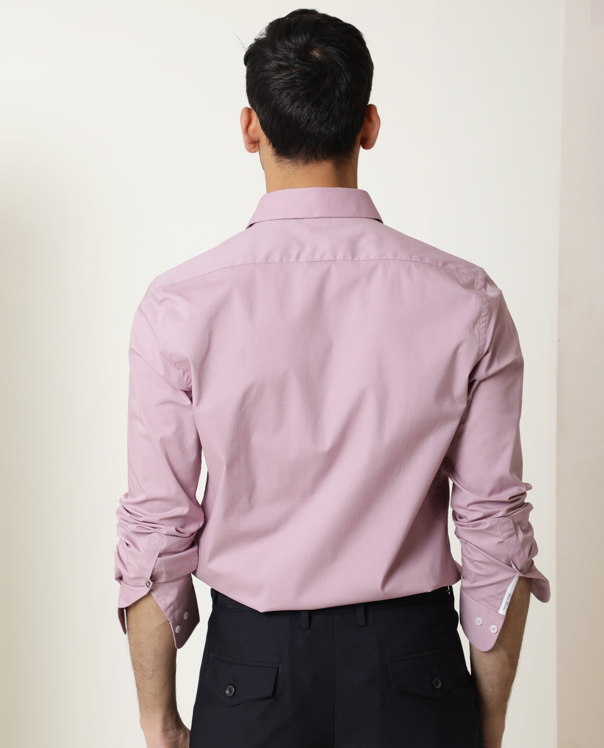 Rare Rabbit Men's Neutons Pink Cotton Lycra Fabric Full Sleeves Solid Shirt