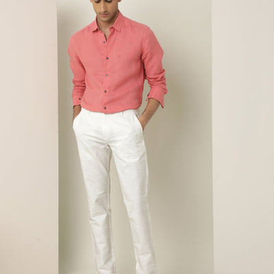 Rare Rabbit Men's Jeck White Mid-Rise Regular Fit Premium Jacquard Trouser