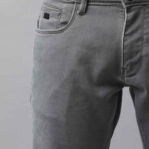 Rare Rabbit Men's Quad Light Grey Mid-Rise Garment Dyed Regular Fit Jeans