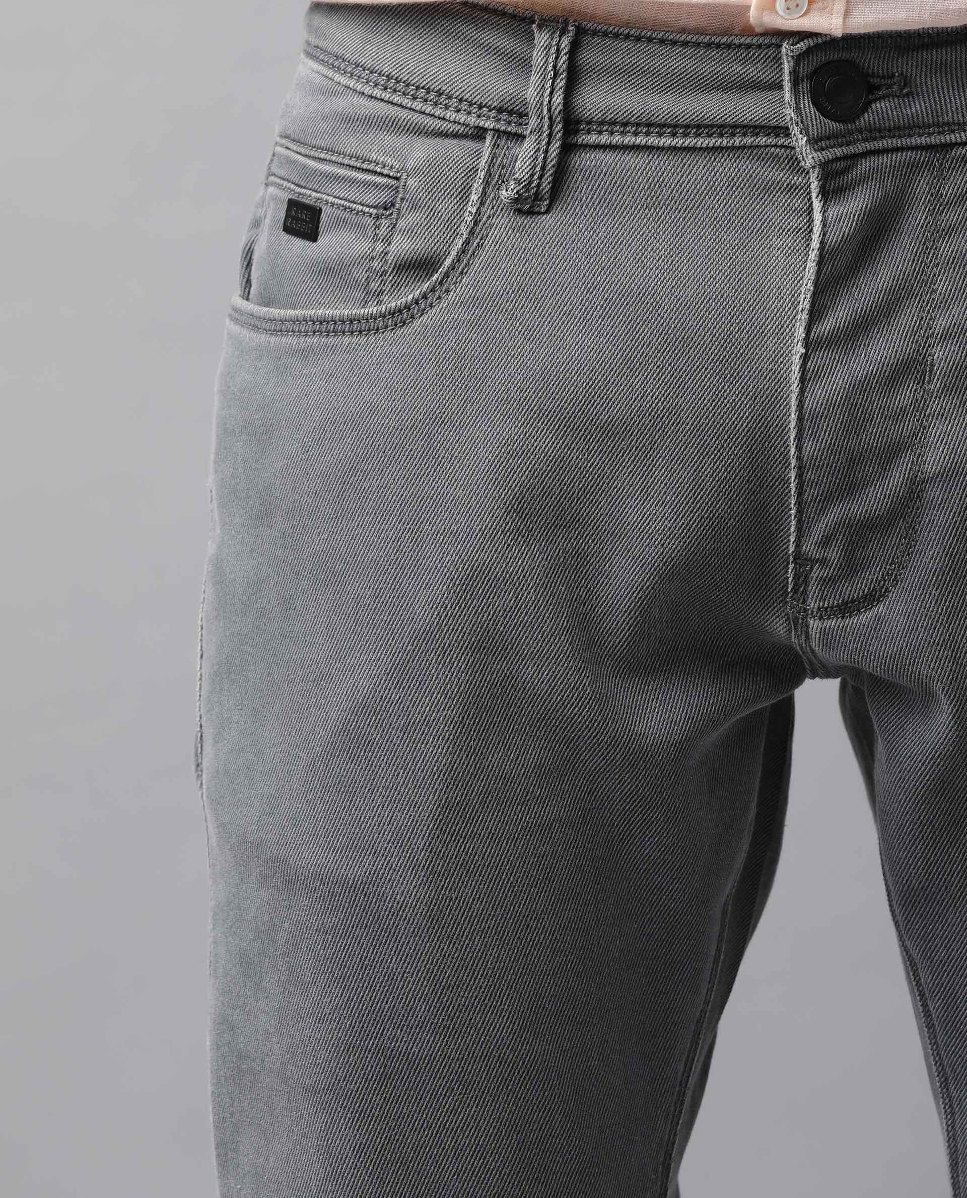 Rare Rabbit Men's Quad Light Grey Mid-Rise Garment Dyed Regular Fit Jeans