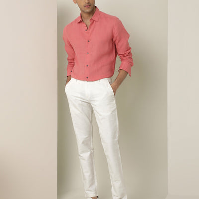 Rare Rabbit Men's Jeck White Mid-Rise Regular Fit Premium Jacquard Trouser