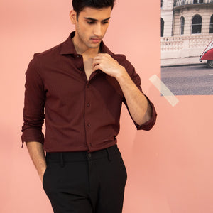 Rare Rabbit Men's Vertical Maroon Cotton Fabric Full Sleeves Striped Shirt
