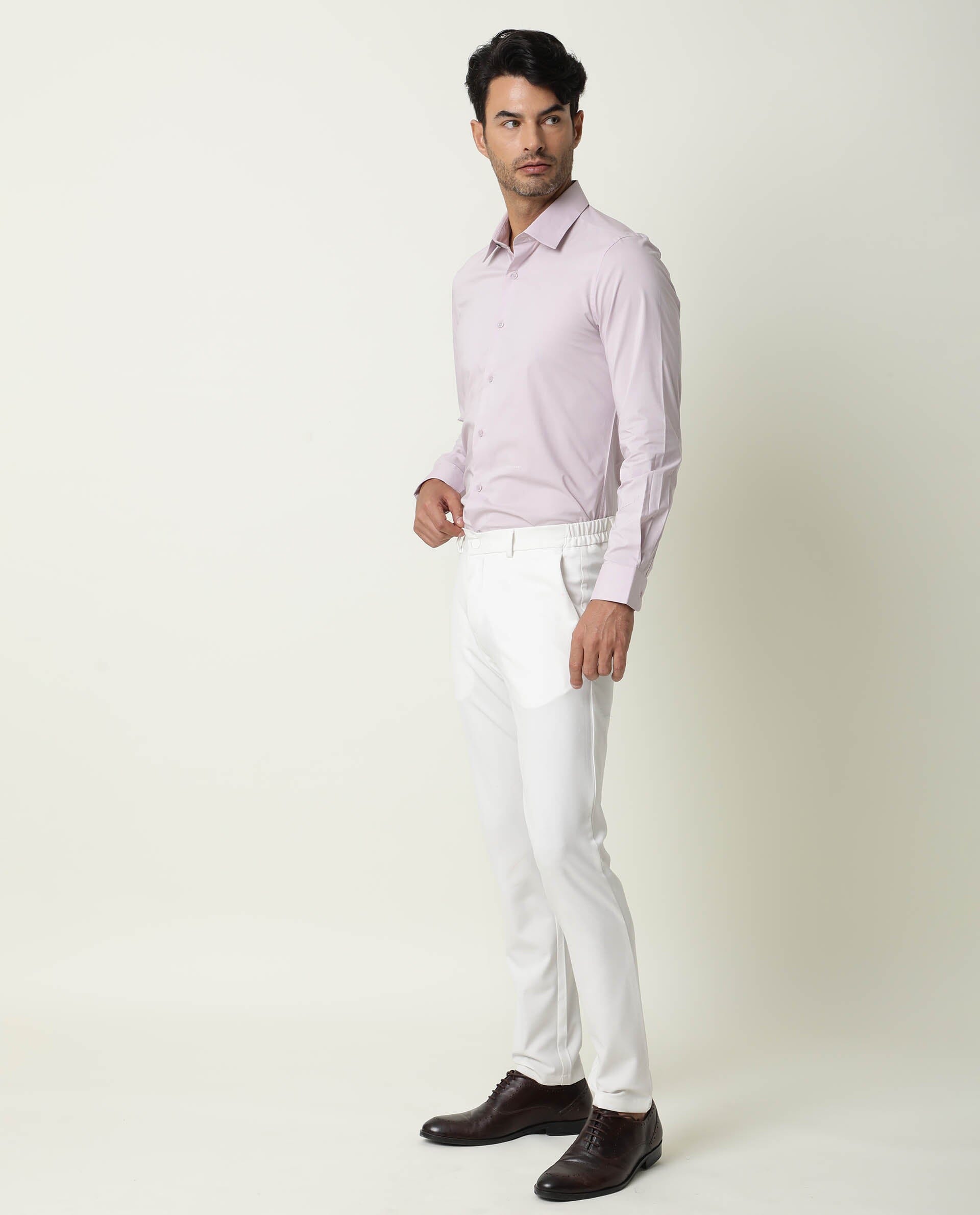 RARE RABBIT MEN'S NEUTRO LS PASTEL PURPLE SHIRT COTTON POLYESTER FABRIC COLLARED NECK FULL SLEEVES BUTTON CLOSURE SLIM FIT