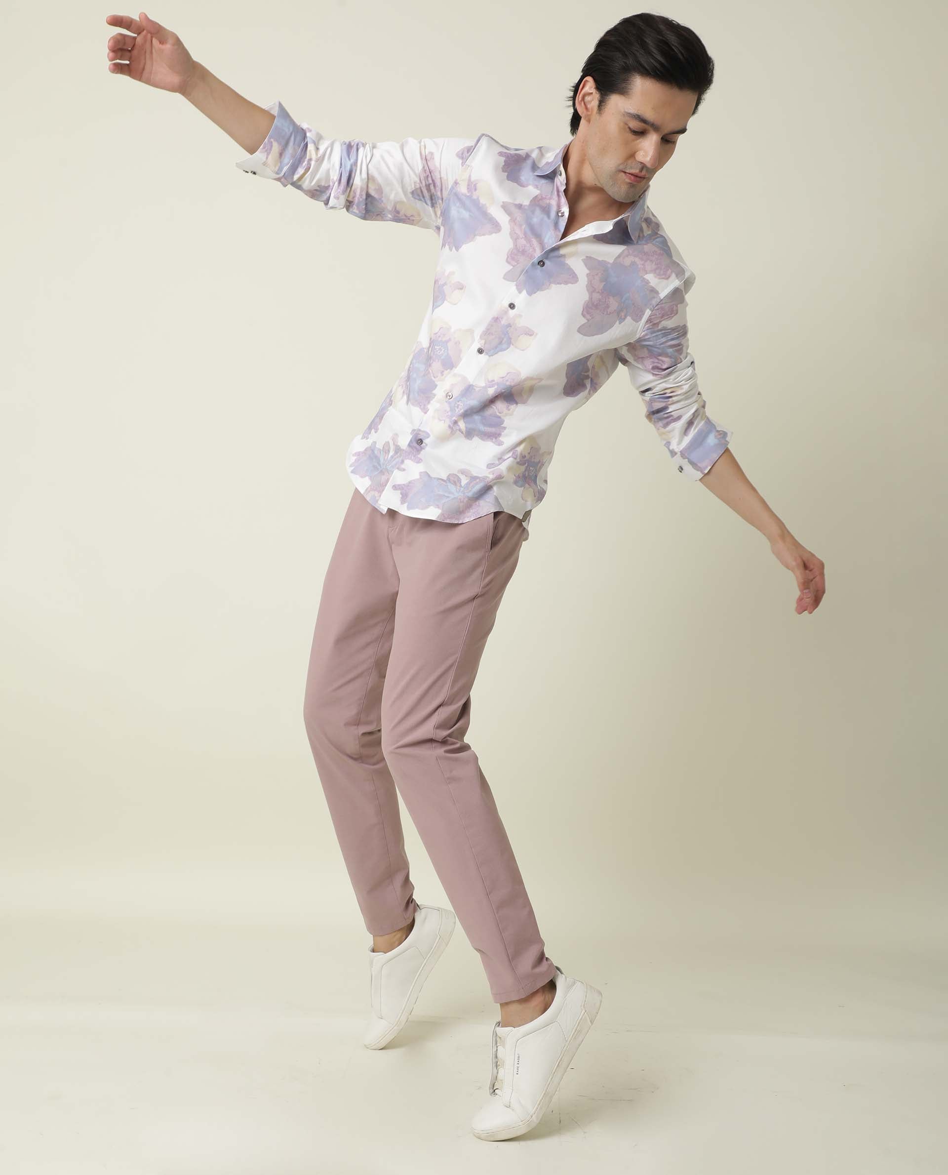 Rare Rabbit Men's Driver Pink Polyester Viscose Fabric Button & Zip Closure Slim Fit Trouser