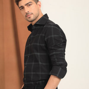 Rare Rabbit Men's Nielson Black Cotton Fabric Full Sleeves Checks Shirt