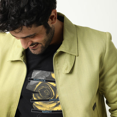 Rare Rabbit Men'S Bric Yellow Jacket Polyester Viscose Fabric Collared Neck Full Sleeves Zipper Closure Slim Fit