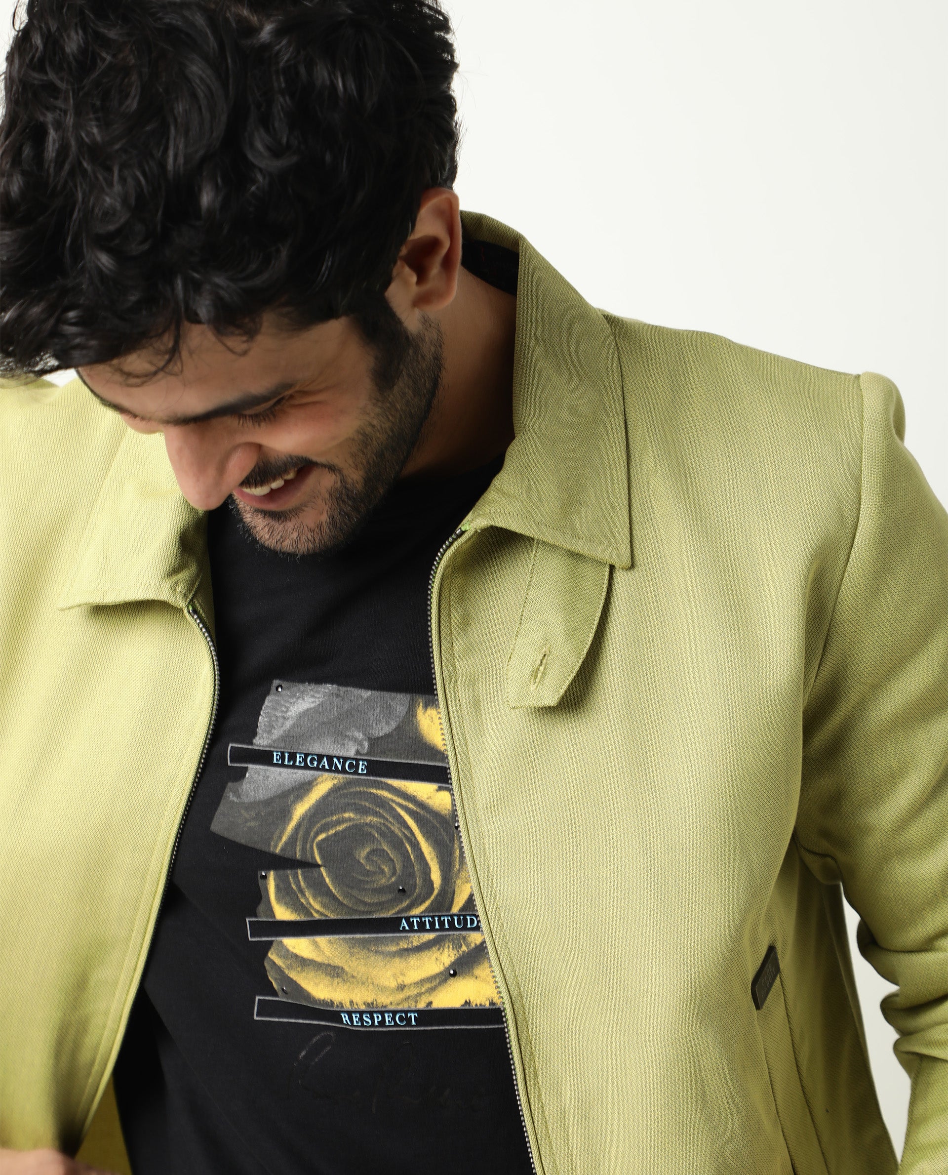 Rare Rabbit Men'S Bric Yellow Jacket Polyester Viscose Fabric Collared Neck Full Sleeves Zipper Closure Slim Fit