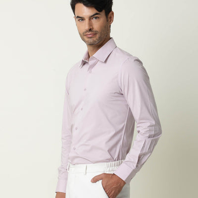 RARE RABBIT MEN'S NEUTRO LS PASTEL PURPLE SHIRT COTTON POLYESTER FABRIC COLLARED NECK FULL SLEEVES BUTTON CLOSURE SLIM FIT