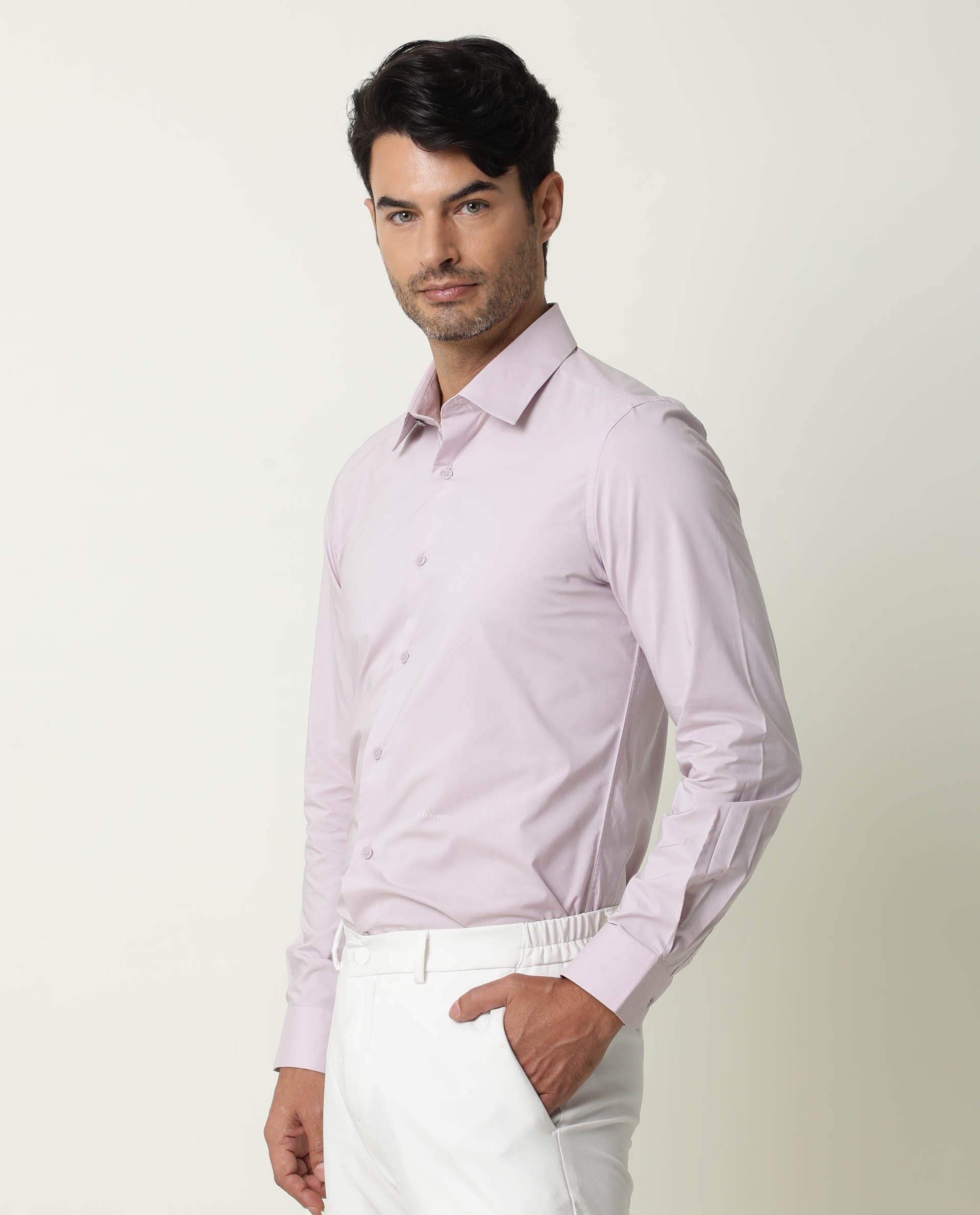 RARE RABBIT MEN'S NEUTRO LS PASTEL PURPLE SHIRT COTTON POLYESTER FABRIC COLLARED NECK FULL SLEEVES BUTTON CLOSURE SLIM FIT
