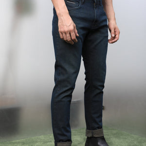 Rare Rabbit Men's Genevo Dusky Blue Mid-Rise Dark Wash Regular Fit Jeans