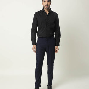 RARE RABBIT MEN'S NEUTRO LS BLACK SHIRT COTTON POLYESTER FABRIC COLLARED NECK FULL SLEEVES BUTTON CLOSURE SLIM FIT