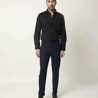 RARE RABBIT MEN'S NEUTRO LS BLACK SHIRT COTTON POLYESTER FABRIC COLLARED NECK FULL SLEEVES BUTTON CLOSURE SLIM FIT