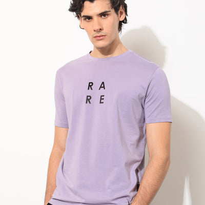 Rare Rabbit Mens Lalyy Purple Cotton Lycra Fabric Short Sleeves Slim Fit T-Shirt