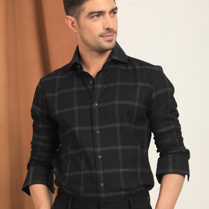 Rare Rabbit Men's Nielson Black Cotton Fabric Full Sleeves Checks Shirt