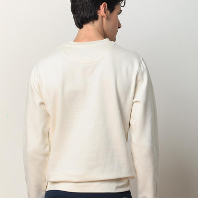 Rare Rabbit Mens Oakk Off White Full Sleeves Crew Neck Graphic Logo Print Sweatshirt