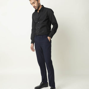 RARE RABBIT MEN'S NEUTRO LS BLACK SHIRT COTTON POLYESTER FABRIC COLLARED NECK FULL SLEEVES BUTTON CLOSURE SLIM FIT