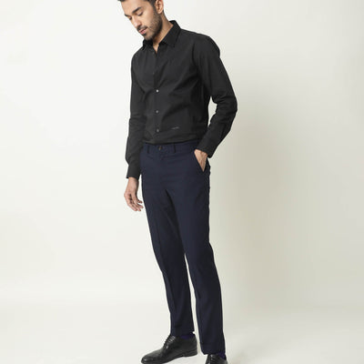RARE RABBIT MEN'S NEUTRO LS BLACK SHIRT COTTON POLYESTER FABRIC COLLARED NECK FULL SLEEVES BUTTON CLOSURE SLIM FIT