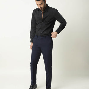 RARE RABBIT MEN'S NEUTRO LS BLACK SHIRT COTTON POLYESTER FABRIC COLLARED NECK FULL SLEEVES BUTTON CLOSURE SLIM FIT