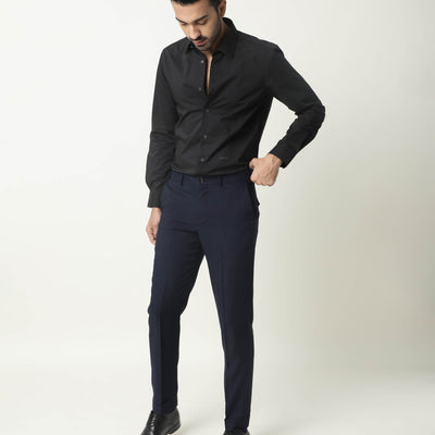 RARE RABBIT MEN'S NEUTRO LS BLACK SHIRT COTTON POLYESTER FABRIC COLLARED NECK FULL SLEEVES BUTTON CLOSURE SLIM FIT