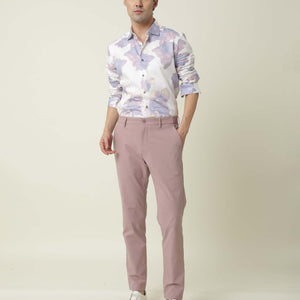 Rare Rabbit Men's Driver Pink Polyester Viscose Fabric Button & Zip Closure Slim Fit Trouser