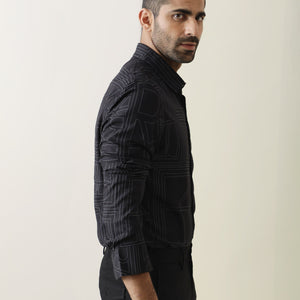 Rare Rabbit Men's Malfor Black Viscose Fabric Graphic Print Full Sleeves Shirt