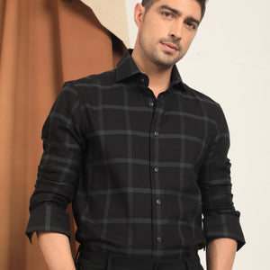 Rare Rabbit Men's Nielson Black Cotton Fabric Full Sleeves Checks Shirt