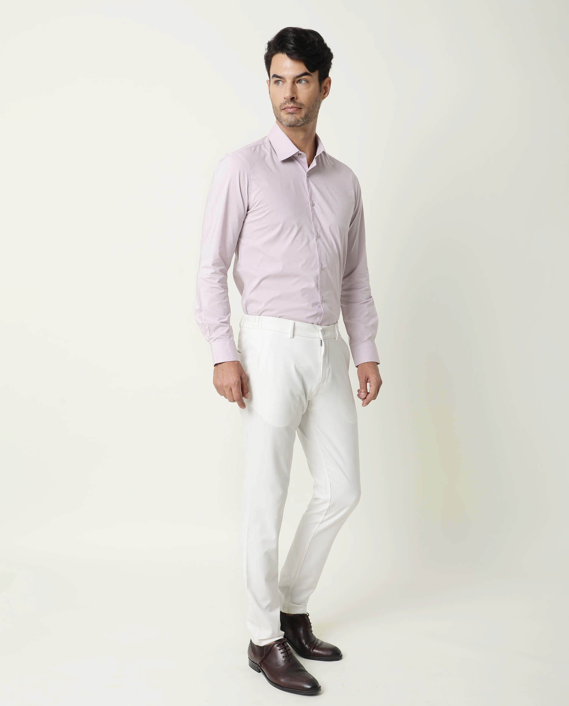 RARE RABBIT MEN'S NEUTRO LS PASTEL PURPLE SHIRT COTTON POLYESTER FABRIC COLLARED NECK FULL SLEEVES BUTTON CLOSURE SLIM FIT