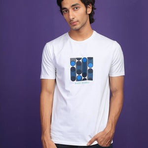 Rare Rabbit Men's Forest White Crew Neck Placement Graphic Print Slim Fit T-Shirt