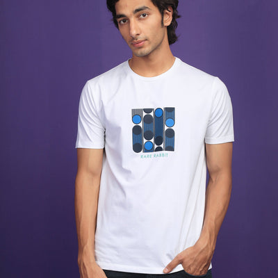 Rare Rabbit Men's Forest White Crew Neck Placement Graphic Print Slim Fit T-Shirt