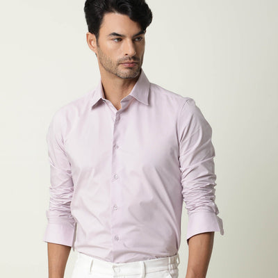 RARE RABBIT MEN'S NEUTRO LS PASTEL PURPLE SHIRT COTTON POLYESTER FABRIC COLLARED NECK FULL SLEEVES BUTTON CLOSURE SLIM FIT