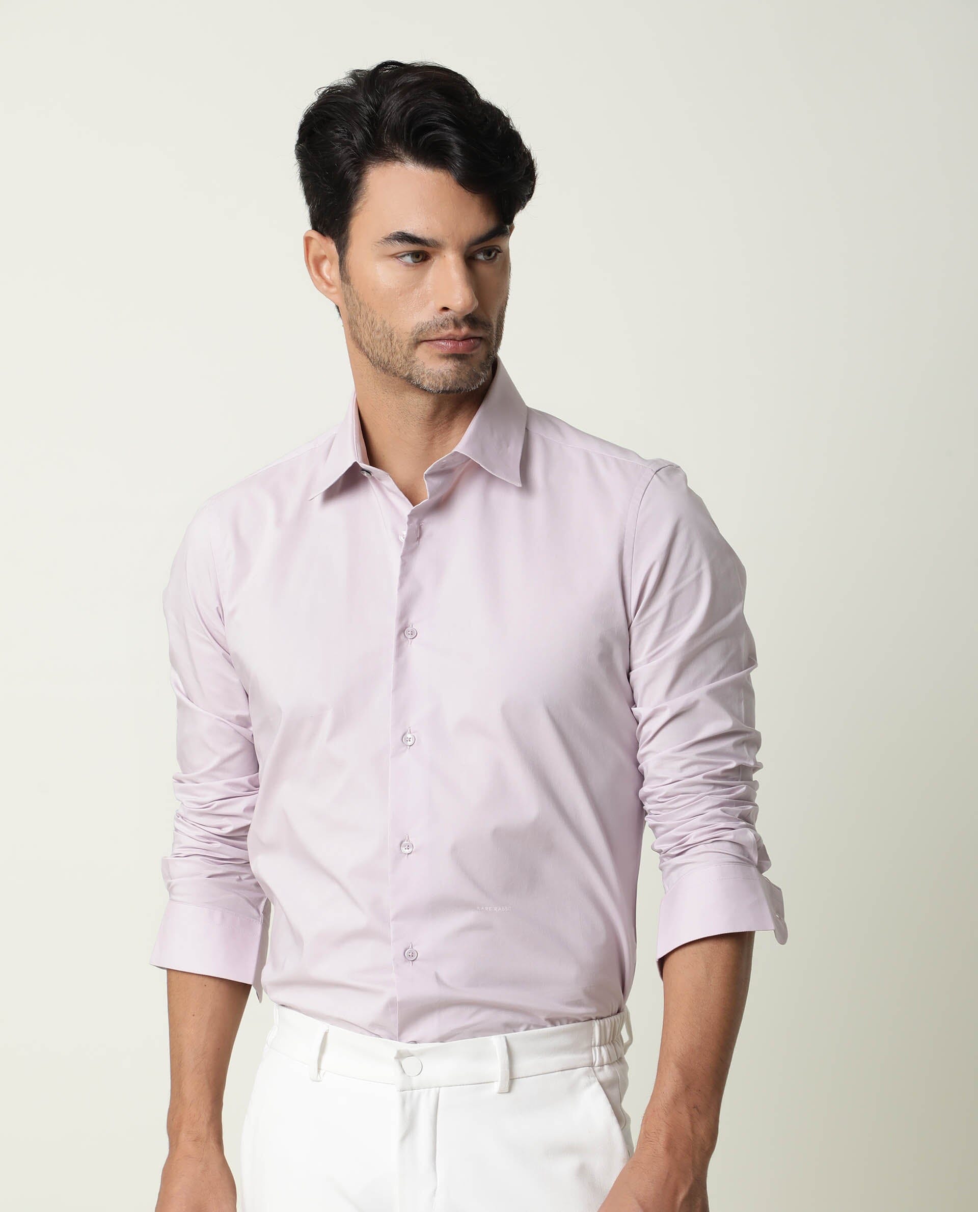 RARE RABBIT MEN'S NEUTRO LS PASTEL PURPLE SHIRT COTTON POLYESTER FABRIC COLLARED NECK FULL SLEEVES BUTTON CLOSURE SLIM FIT