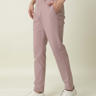Rare Rabbit Men's Driver Pink Polyester Viscose Fabric Button & Zip Closure Slim Fit Trouser