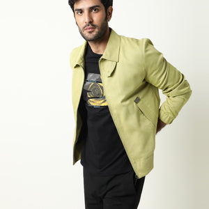 Rare Rabbit Men'S Bric Yellow Jacket Polyester Viscose Fabric Collared Neck Full Sleeves Zipper Closure Slim Fit